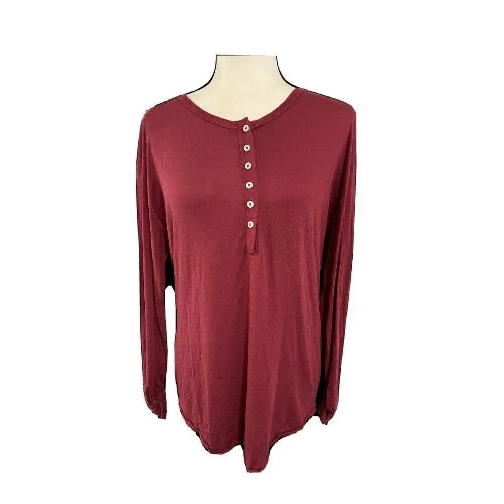 michael stars womens solid burgundy red long sleeve t shirt top